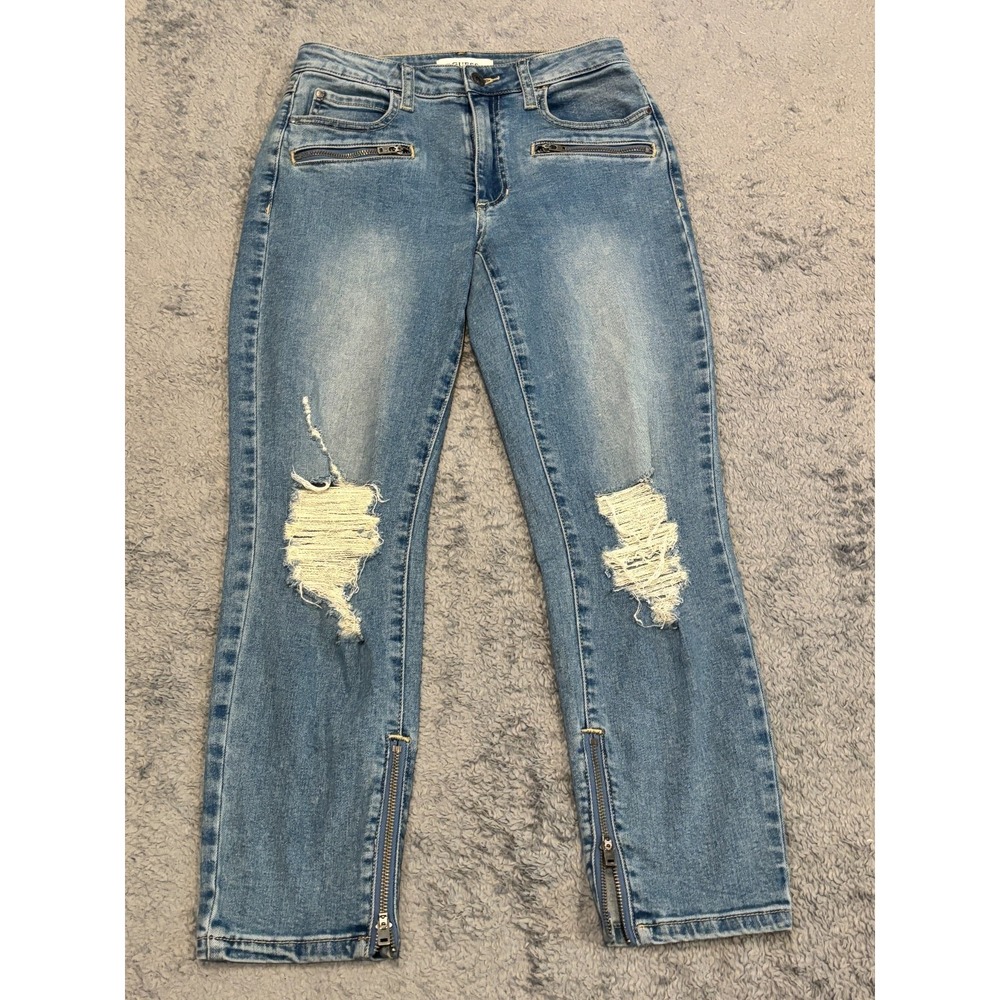 GUESS 1981 Skinny Destroyed Cropped Denim Jeans Womens 26 Ankle Zip Casual